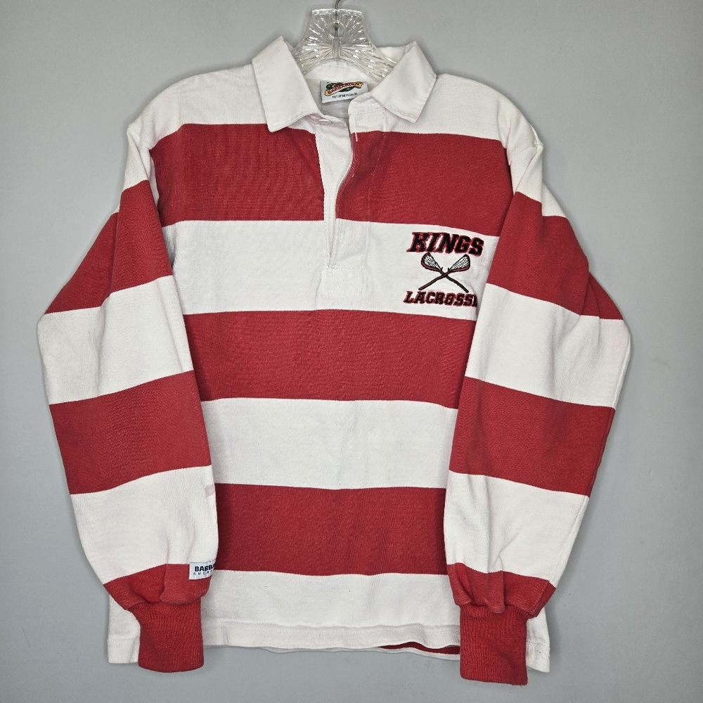 Vintage‎ Barbarian Rugby Wear Red White Stripe Polo Long Sleeve Kings Lacrosse